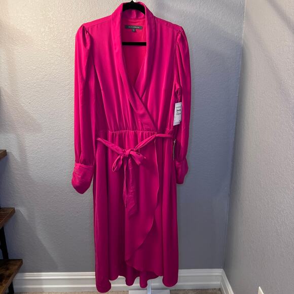 Julia Jordon Pink / Raspberry Long Sleeve Lapel Neck Wrap Midi Dress Size 12 NWT - Picture 15 of 15
